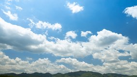 the clear sky with a cloud, White Clouds motion on blue sky background. Time Lapse 4k, clean, no birds. Summer spring season concept.