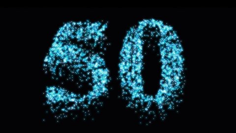 Fiftieth number pyrotechnics blue glow at night. Fireworks 50 birthday or anniversary - video footage