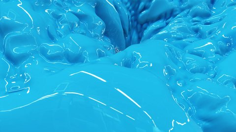 Video animation with rotating moving blue glossy melting formless liquid plastic background. Modern abstract screen saver for computer. Thick mass flowing into the center.
