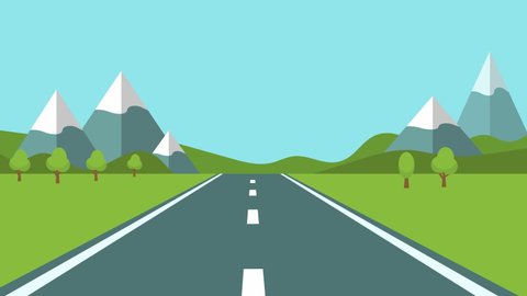 Road landscape with mountains animation. seamless loop