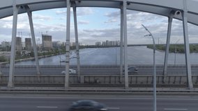 Aerial video. Modern automobile and old railway bridges in Kiev | Kyiv, Ukraine.