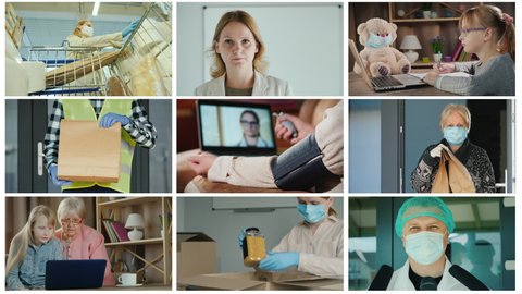 Collage video on life during quarantine and coronavirus epidemic