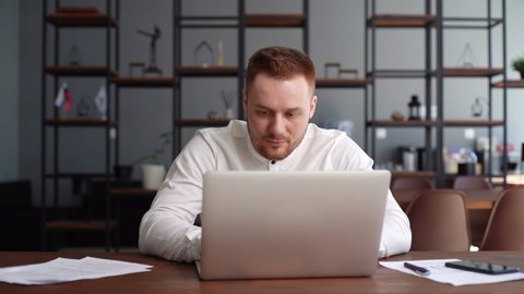 Focused Business Man Entrepreneur Typing On Stock Footage Video (100% ...