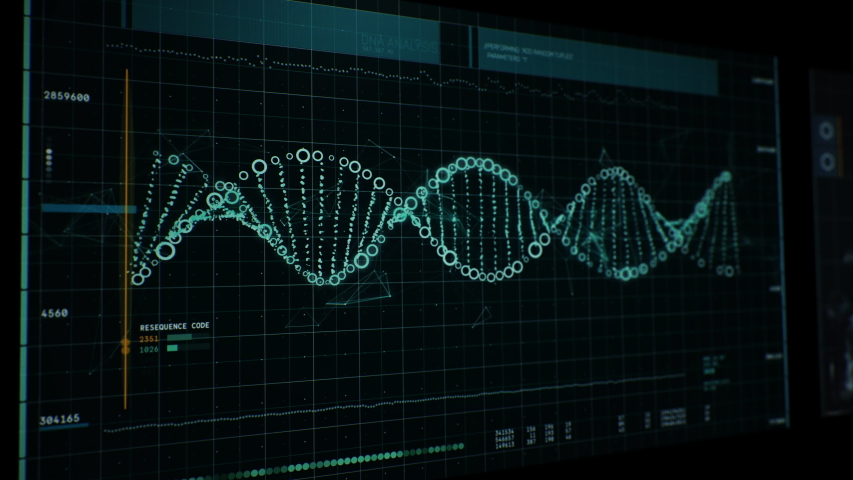 Green Human DNA Helix Spiral on computer screen, medical research, genetics, biology science, close up | Shutterstock HD Video #1053165692