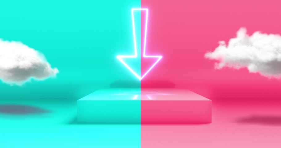 Pink and turquoise podium with cloud, neon arrow pastel color background  3d render 4k motion | Shutterstock HD Video #1053172664