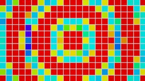 Colored squares quickly move around the screen like pixels. Seamless loop.