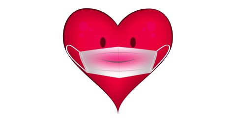Animation of a talking heart wearing face mask. Animated character of a heart with mouth movements while talks.  