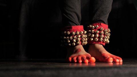 Anklet Bells (Chilanka) on leg; Indian classical culture,slow motion footage