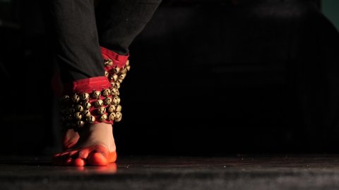 Anklet Bells (Chilanka) on leg; Indian classical culture,slow motion footage