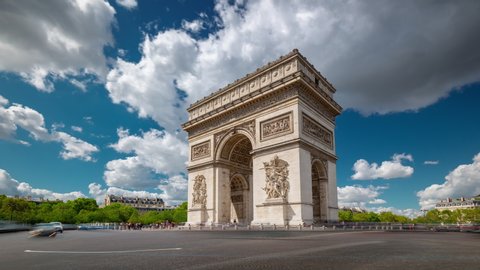 summer day paris city famous arch traffic circle square timelapse panorama 4k france
