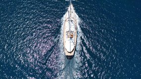 Aerial drone video of sail yacht sailing the Aegean deep blue sea, Greece