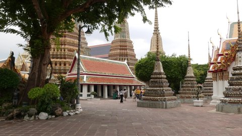 BANGKOK, THAILAND - NOVEMBER 14, 2019: Phra Chedi Rai stupas at Wat Phra Chetuphon (Wat Pho) Buddhist temple in the Phra Nakhon District of Bangkok, Thailand.