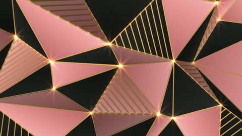 Geometric gold lines loop. Abstract triangles, pink and black background. Low polygon animation. Metallic, luxury, shiny. Other colours available in my portfolio.