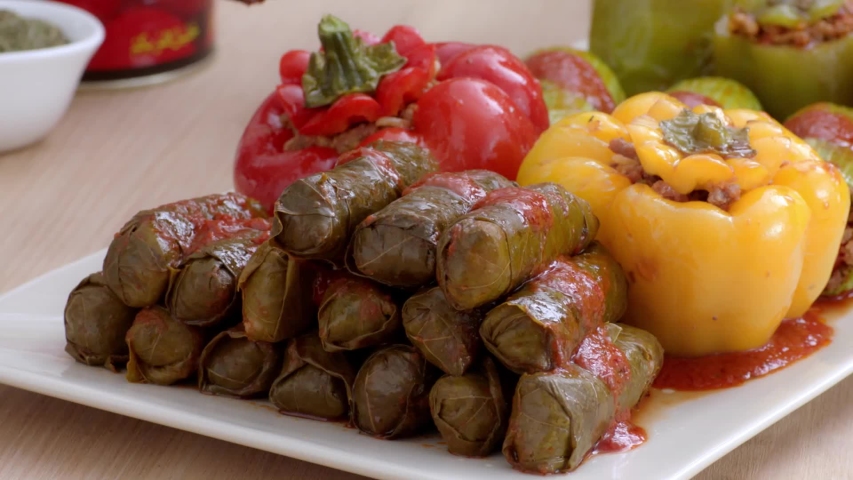 Dolma dish on a table served by the chef. Royalty-Free Stock Footage #1053229886