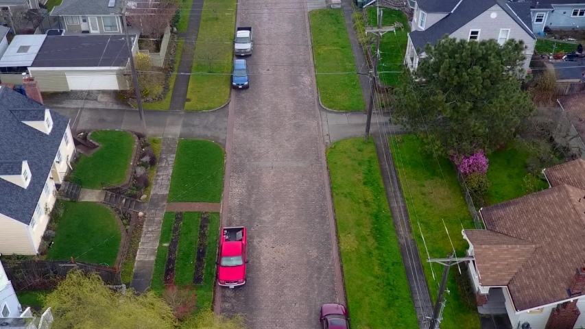 Residential area aerial in Tacoma, WA. Small suburban neighborhood.