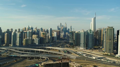 Aerial view of skyscrapers in Dubai, United Arab Emirates.