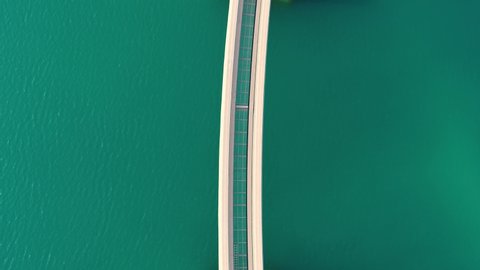 Aerial view of the monorail on the Palm Jumeirah in Dubai, United Arab Emirates.