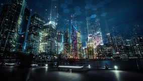 Cityscape with futuristic network connection and data communication. Technology concept. Hyperlapse - Powered by Shutterstock - Get 15% off with code: PIKWIZARD15