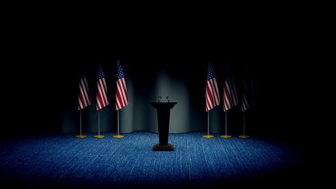 Press conference of president of USA concept, Politics of USA. Podium speaker tribune with Germany flags and coat arms. 3d rendering