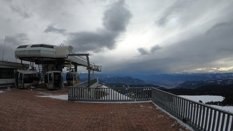 Rittner Horn, Italy - CIRCA FEBRUARY 2020: Cabin lift at the top of the Ski resort Rittner Horn (Corno del Renon) – Ritten (Renon) on a very windy day in different resolutions