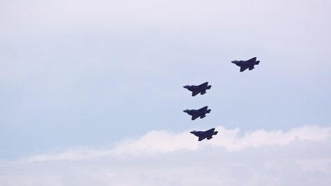 F35 fighter jets flying in formation high in the sky in honor of medical personnel in Provo Utah.