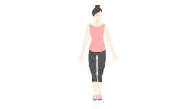 A sport girl waving her hand and greeting video clip. Isolated character. White background. Can be looped