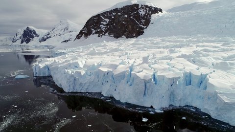 AERIAL MS Glacier at Neko Harbor / Antarctic Peninsula, Antarctica
