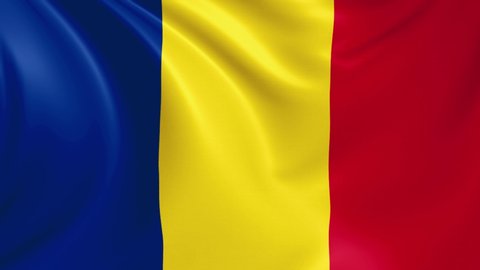 Romania flag waving in the wind with high quality texture in 4K National Flag of Romanian
