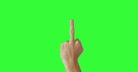 Isolated Man Hand Showing Fuck You Middle Finger Negative Sign Symbol. Green Screen Compositing. Pack of Gestures Movements on Keyed Chroma Key Background. Body Language. 