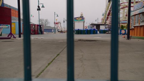 Brooklyn, NY / USA - April 2020: Coney Island Shut Down During the COVID-19 Pandemic - No Crowds, Abandoned
