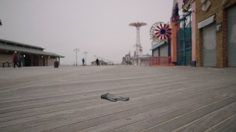 Brooklyn, NY / USA - April 2020: Coney Island Shut Down During the COVID-19 Pandemic - No Crowds, Abandoned