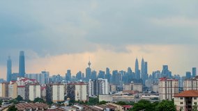 4K Time lapse of rainy day over down town Kuala Lumpur, Malaysia.  