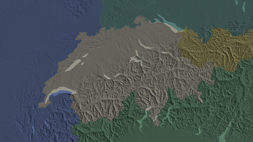 Schwyz, canton with its capital, zoomed and extruded on the administrative map of Switzerland in the conformal Stereographic projection