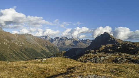 Bernina, Switzerland - October 2, 2014: The Bernina Pass (el. 2,328 m) is a mountain pass, in the canton of Graubunden, connecting famous St.Moritz in Engadin valley with Val Poschiavo and Italy.