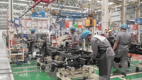 Cikarang, Indonesia - Circa December, 2019: Car production activities at Cikarang factory, West Java, Indonesia.