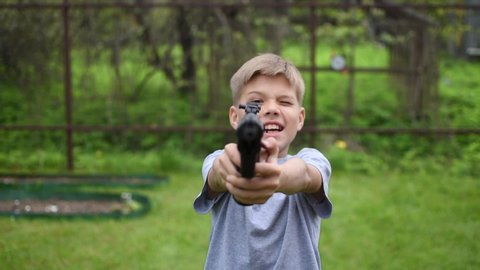 Child Boy Gun Aiming Outdoor Target Stock Footage Video (100% Royalty ...