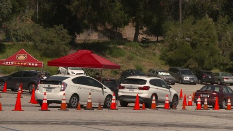 Los Angeles, CA/USA 5/6/2020 Dodgers Stadium Coronavirus Drive-Thru Testing Site in Parking Lot 13.