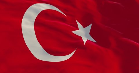 Turkish flag as background, Turkey flag in slow motion animation waving in the wind realistic