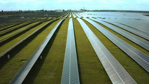 Top view of a solar power station, renewable energy, solar panels.