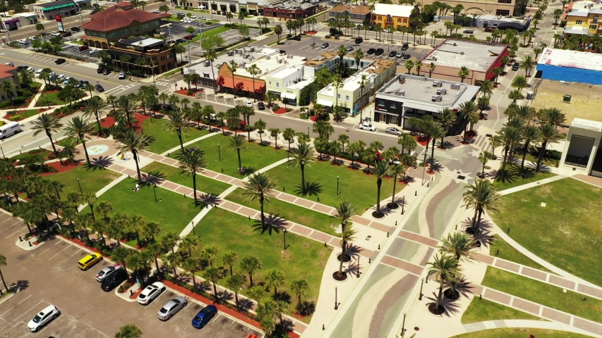 Aerial footage Seawalk Pavilion Jacksonville Beach FL