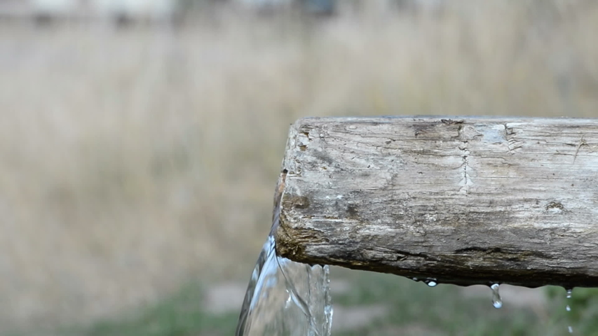 Spring water, wooden well source clear water