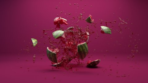 Watermelon explosion. Super slow motion animation.