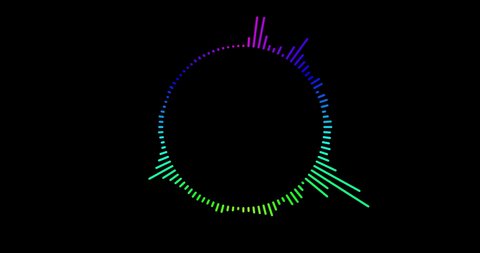 4k animation of a circle with color reactive audio spectrum waveform. Audio waveform visualization.
