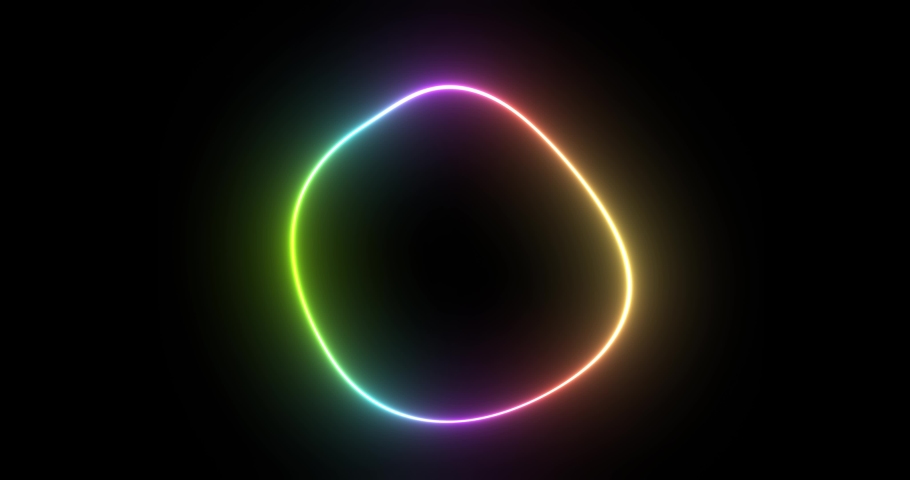 Glowing neon iridescent colors liquid bubble frame. Holographic motion fluid shape flow effects design, blurred ultraviolet light background. 4K video template