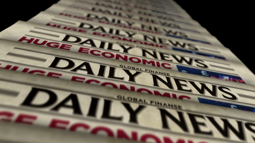 Economic rescue plan after virus pandemic, crisis and market recovery news - daily newspaper printing. Vintage paper media press production abstract concept. Retro style 3d rendering animation. | Shutterstock HD Video #1053397187