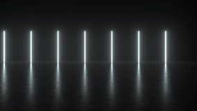 4K Animation Set Futuristic Sci Fi Lines White Neon Tube Lights Glowing In Concrete Floor Room With Reflections Empty Space. Alien, Spaceship, Future, Arch. Flicker. 3D Rendering - Powered by Shutterstock - Get 15% off with code: PIKWIZARD15