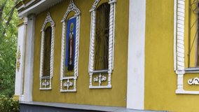 Vertical panorama of the facade of the old Orthodox church. Full HD video footage of the church