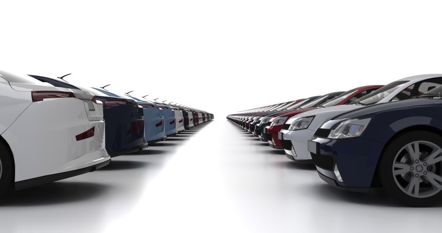 3D rendering of new generic cars. Fleet of vehicle. Royalty-Free Stock Footage #1053418058