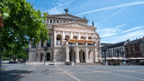 The original opera house in Frankfurt is now the Alte Oper (Old Opera), a concert hall and former opera house in Frankfurt am Main, Germany. Time lapse hyperlapse video in 4k.