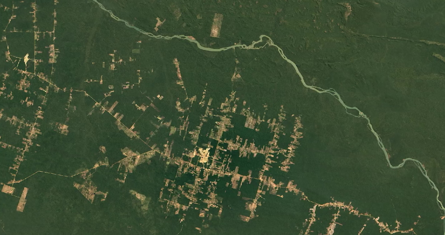 Time lapse development infrastructure near Teles Pires River from satellite between 1984 and 2018. Data: NASA Royalty-Free Stock Footage #1053441170